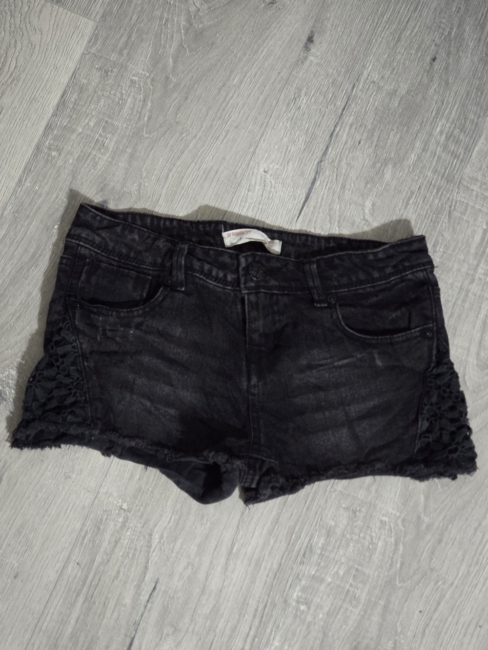 No Boundaries Black Lace-Trim Denim Cutoff Shorts